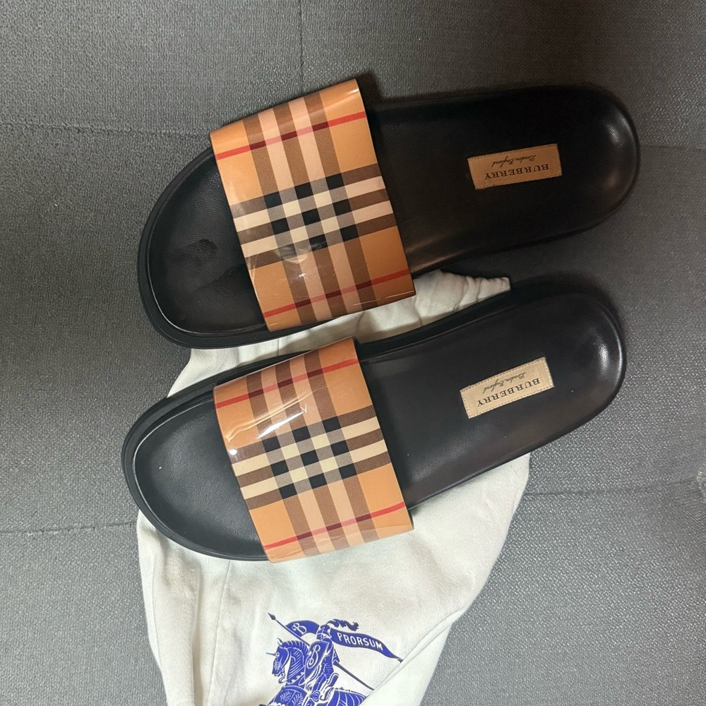 Burberry Black and Brown Check Sandals